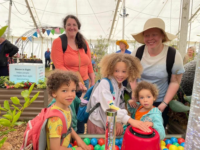 Young Children having fun in the Sensory  Garden at the Devon County Show.