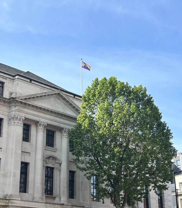 The Pride Progress flag flying above Camden Town Hall
