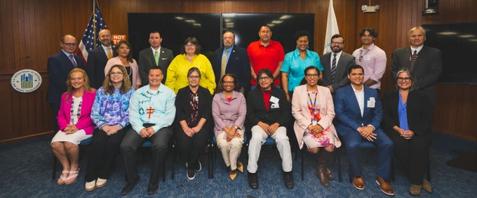 A group photo of Acting Secretary Todman, other HUD leaders, and Tribal leaders.