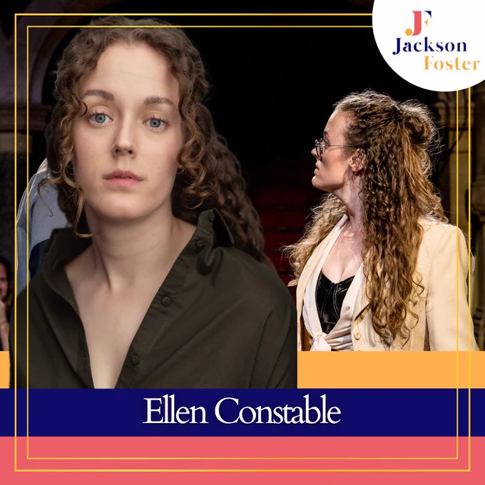 An image of Ellen's headshot and an intense stage photo can be seen against a pink, purple and yellow background alongside the Jackson Foster logo.