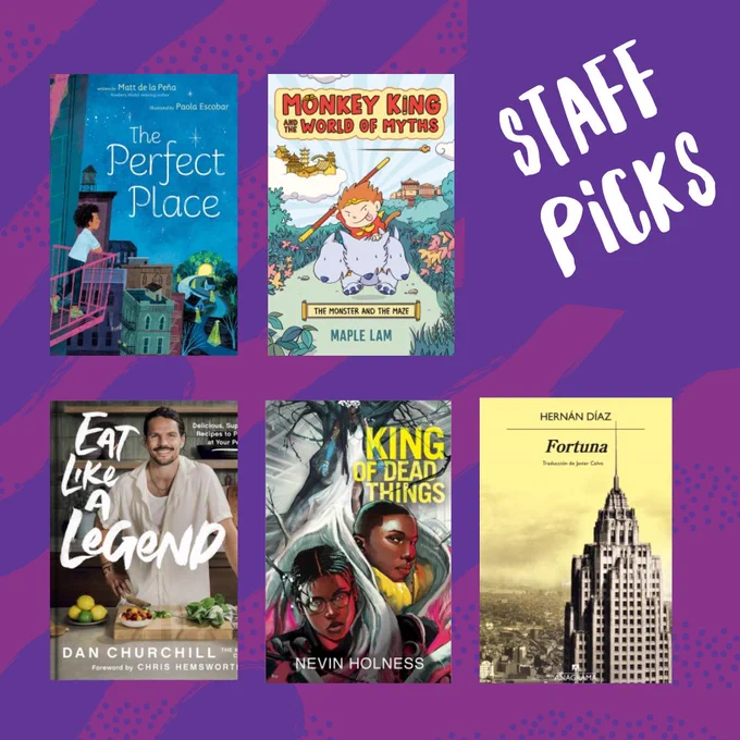 Staff Picks graphic with 5 book covers