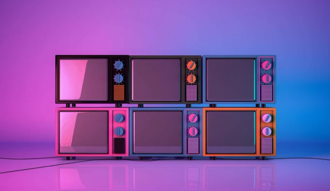 tv sets stacked in a row