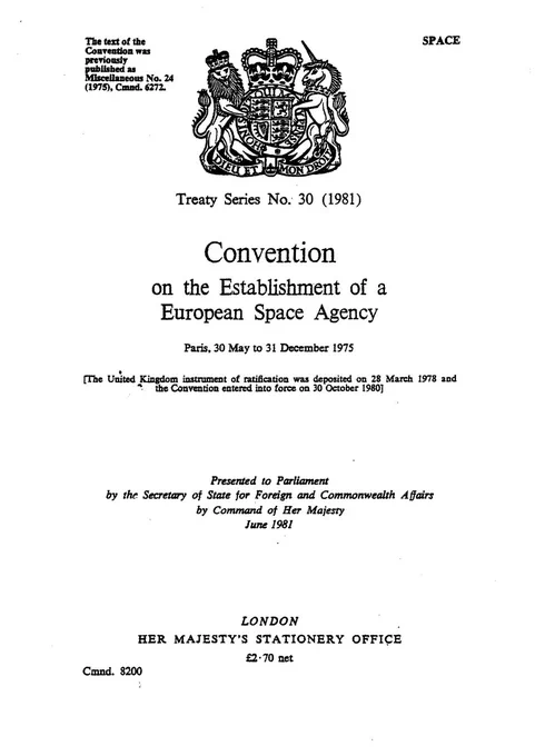 The title page of the ESA Convention.