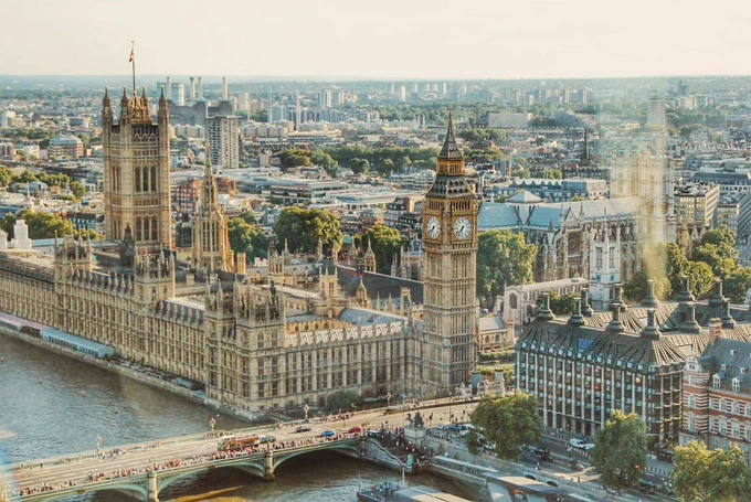 An aerial view of the houses of parliament