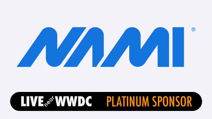 Image of Nami logo with subtitle showing that Nami is a Platinum Sponsor for the LIVE near WWDC concert.