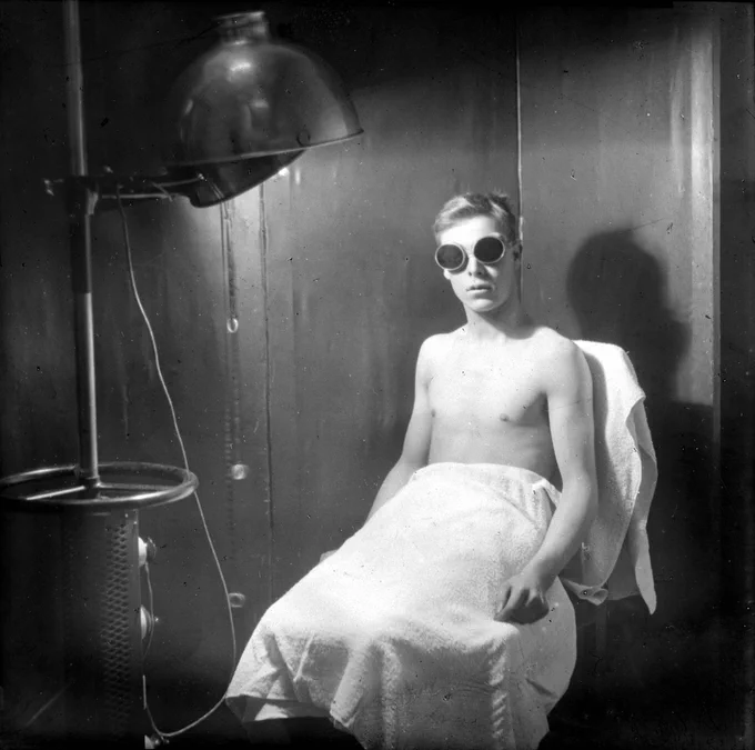 Photograph of man undergoing Ultraviolet Ray therapy