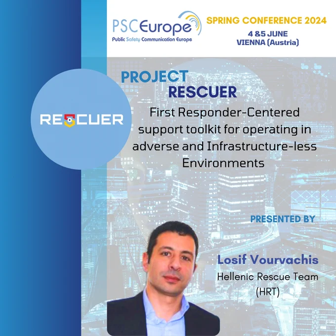💡 🚨 RESCUER aims to design and develop a First-Responder-centered technology toolkit that will empower the next generation of First Responders📟 📻 (FR) by enhancing their operational capacity and safety, specifically in adverse conditions, both environmental and infrastructure-wise. 
Adopting the “HERO” (enHanced nEw eRa first respOnder) concept, RESCUER will deliver a toolkit offering: 
🔦 Sense augmentation, 
🔦 Precise and infrastructure-less self-positioning, 
🔦 Cognitive support and multi-sense AR interfaces, 
🔦 Robust ad-hoc intra-team hashtag#communications for both verbal and hashtag#data exchanges. 
RESCUER will also introduce the capability of extracting environment information “in situ and infrastructure-wise." 

 🎨 Iosif Vourvachis' background is in civil engineering with an M.Sci and an MBA, boasting over 20 years 🚀 of industry experience. For more than 18 years, he has been managing EU projects, having participated in numerous of them as a team leader or PM 