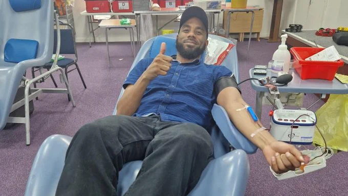 Bilal is one of our O  donors. The image shows him at his latest donation.