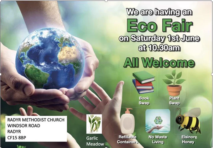 We are having an Eco Fair on Satursday 1st June at 10.30am
All Welcome at Radyr Methodist Church
Small hands reach out to touch glowing globe held by larger hands