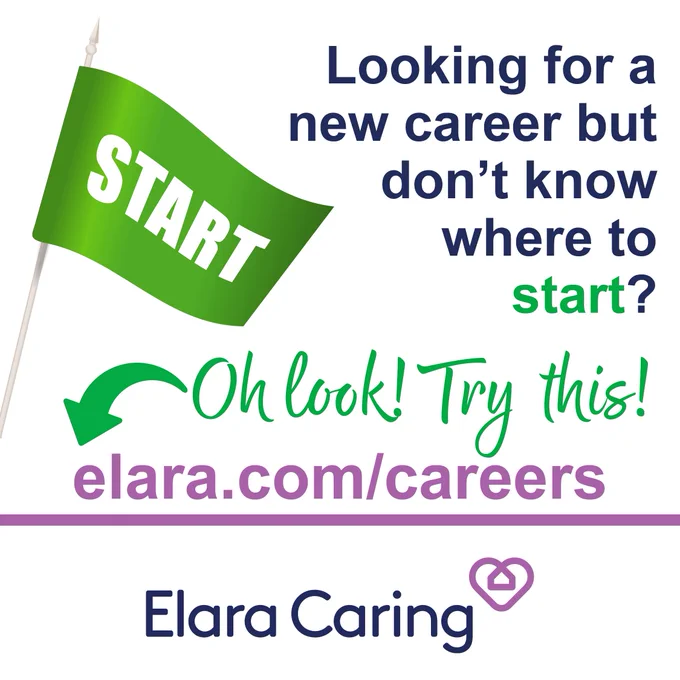 Illustrated green flag and text "Looking for a new career but don't know where to start? Oh look! Try this! elara.com/careers"