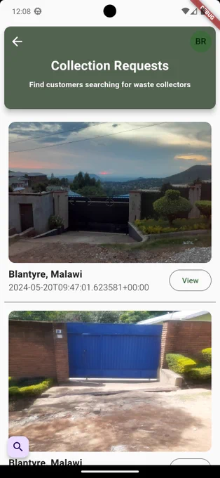 Collection Request page is a page that lists waste collections that are available for the collectors to accept, this shows the area location and other important details about the person requesting the services.