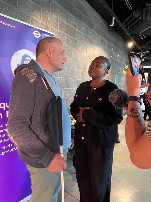 Liam, being interviewed by someone from the TfL communications team on camera, about his thoughts of the day.