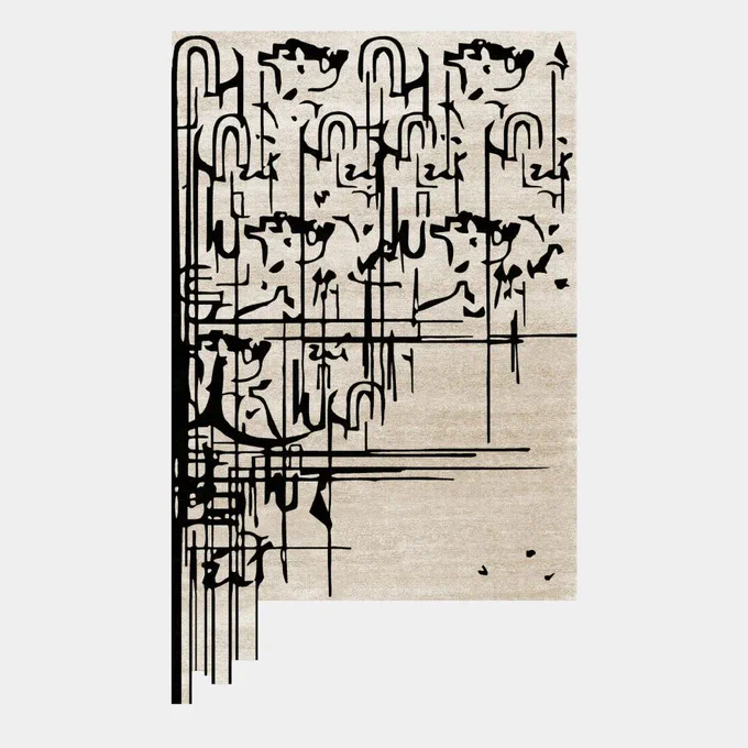 BLACK INK Rug: Bold graphic design meets sustainable luxury. Hand-tufted from botanical silk, this statement piece elevates modern living spaces.
