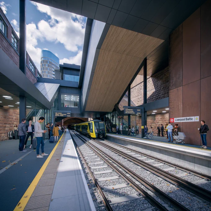 CGI showing the platform level of the proposed new Liverpool Baltic station