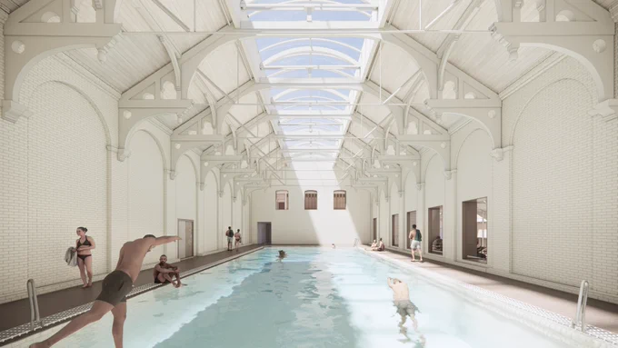 Projection of plans for a new teaching pool at Kings Hall Leisure Centre