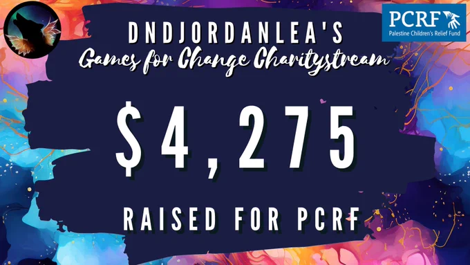 DNDJordanLea's Game for Change Promo showing $4,275 raised for PCRF