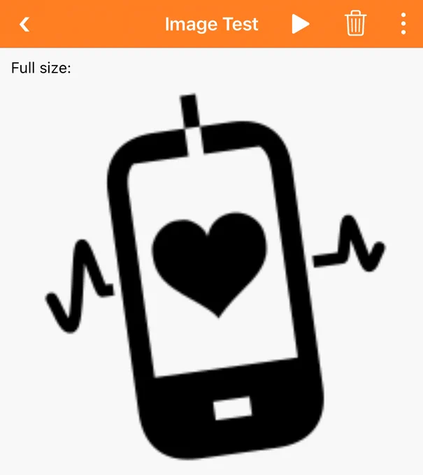 App screenshot of an “Image Test” experiment with a full width phyphox logo with a heart rather than the standard line graph