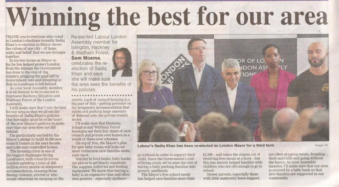 Article in the Hackney Gazette written by Sem Moema, London Assembly member for Hackney