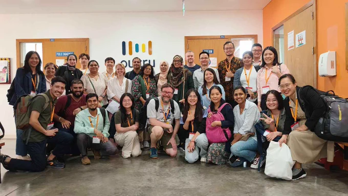 A large group of international researchers during a training course in Vietnam. 