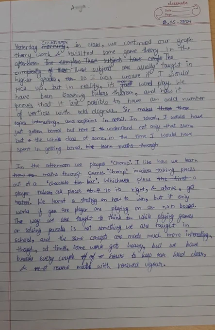 Extract from the reflections of Axxxx, a Grade 8 student from SES Gurukul, Pune at the 3-week Residential Gifted Summer Program conducted by GenWise.