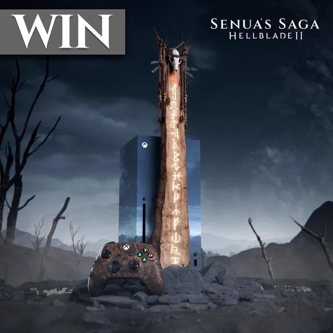 Image of the Senua's Saga: Hellblade II custom console with the text "WIN" in the top left corner