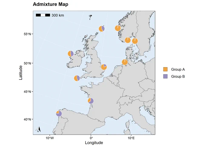 Admixture map created using mapmixture R package