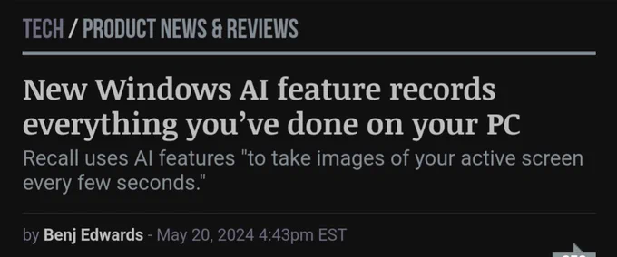 New Windows AI feature records everything you’ve done on your PC

Recall uses AI features "to take images of your active screen every few seconds."

