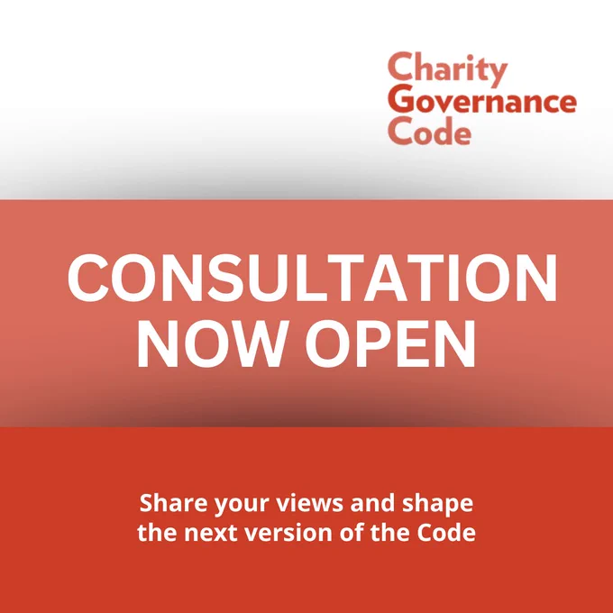 Red background | Charity Governance Code | CONSULTATION NOW OPEN | Share your views and share the next version of the Code 