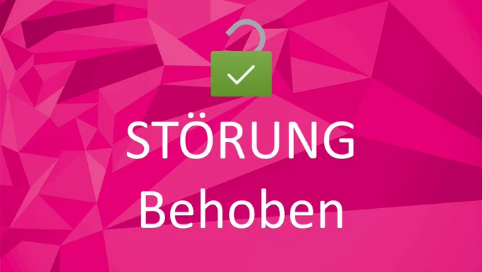Ein grünes Schloss vor magentafarbenem Hintergrund. Auf dem Bild steht "Störung behoben".