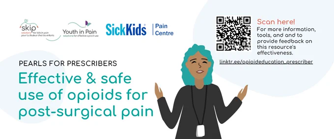 a graphic with the words "pearls for prescribers, effective and safe use of opioids for post-surgical pain"