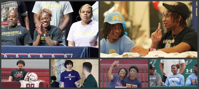 Photo collage of signing athletes