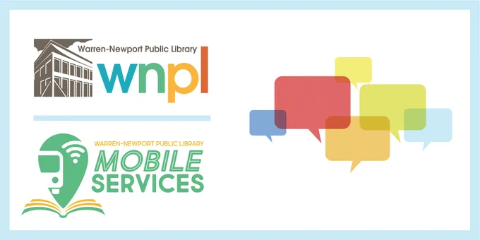 WNPL and Mobile Services logos with multi-colored speech bubbles on a white background with blue border