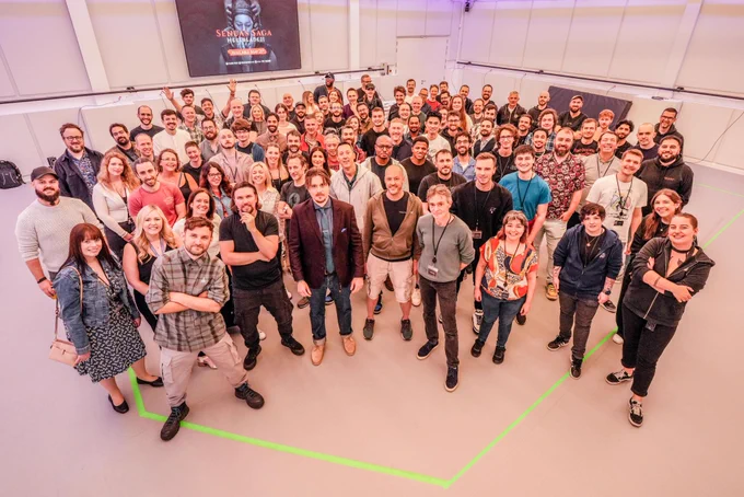 Members of the Ninja Theory team gathered in our performance capture stage.