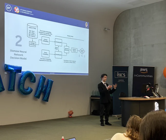 Pictured is Seán O'Sullivan from Coláiste Chiaráin, Croom, Co. Limerick, giving a keynote at this year’s National Scratch Coding Finals, University of Limerick.