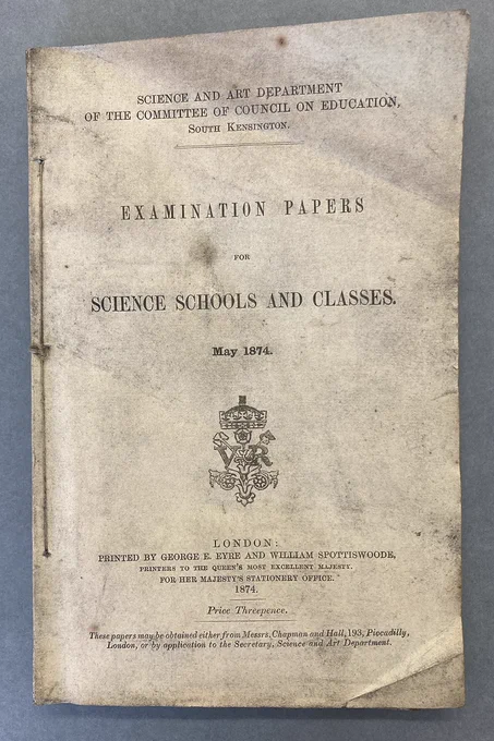 Front cover of the book 'Examination Papers for Science Schools and Classes. May 1874.'