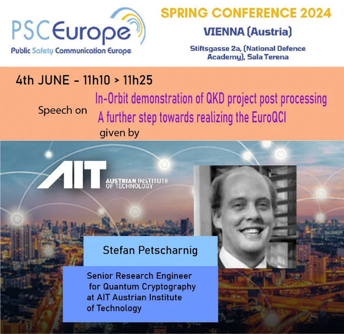 Mr Petscharnig is working on Software Development for Terrestrial and Satellite-Based Quantum Key Distribution 😎 Post Processing and Key Management and he took charge of the Quantum Key Distribution Software group in 2020, focusing on space-based QKD postprocessing systems for LEO QKD satellites. He actively contributed in projects such as SAGA and EAGLE-1, his expertise enhanced ✅ 😉 the advancement of quantum key distribution technology. His contributions aid the progression towards the establishment of a European Quantum Infrastructure. 

About 👀 the project 😉 📊 
In-orbit demonstration of QKD post processing – a further step towards realizing the EuroQCI Space Segment 🌍.  AIT's contributions 🚀 to the ScyLight project QUARTZ and its role in ongoing projects like SAGA and EAGLE-1 exemplify its commitment to advancing 🌈 the EuroQCI space segment. Do not forget to register to attend the event 🤩 👉 : https://t.co/Gq1ncXbr3F 