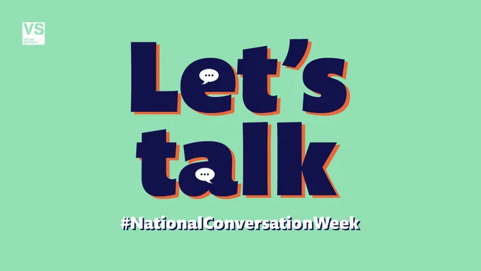 VS graphic with text, 'Let's talk #NationalConversationWeek'