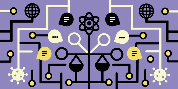 Event logo comprising of various scientific icons in black, bright yellow and lemon, on a purple background.