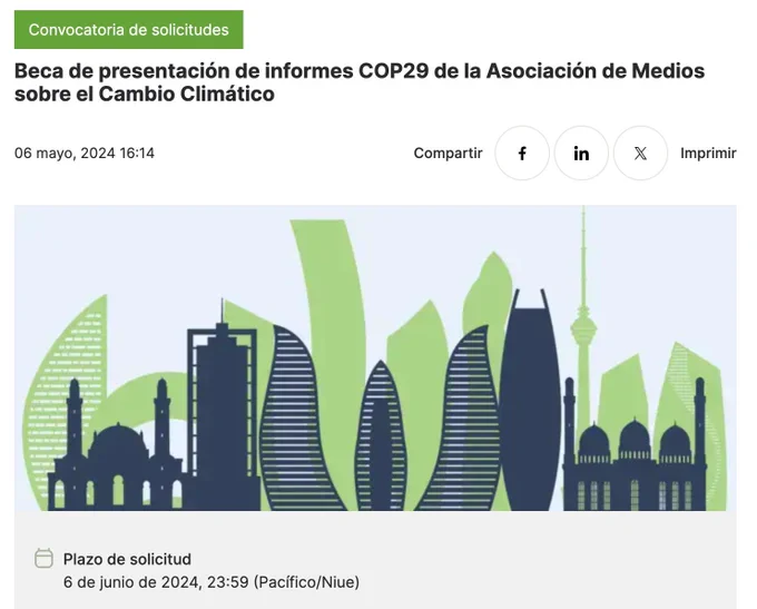 Beca de presentación de informes COP29 de la Asociación de Medios sobre el Cambio Climático