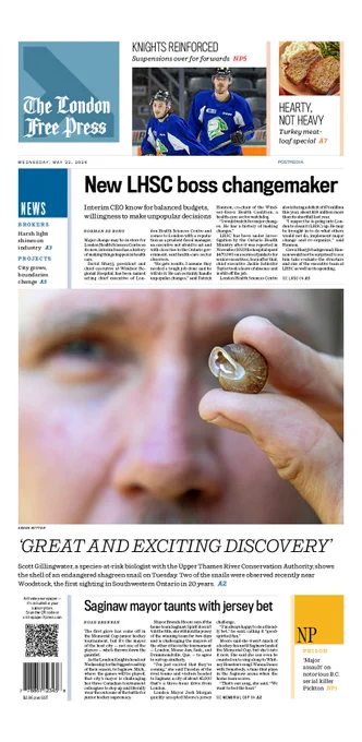 The front page of The London Free Press newspaper