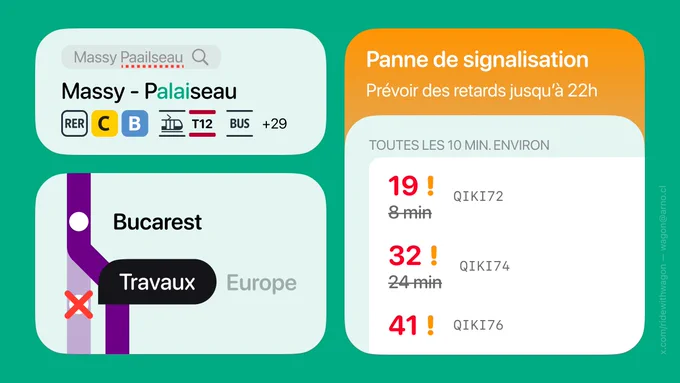 Grille de présentation des nouveautés : 
1. Résultats de recherche qui tiennent compte des fautes de frappe 
2. Desserte qui affiche les déviations en cours
3. Fiche horaire qui indique les retards et leur cause 