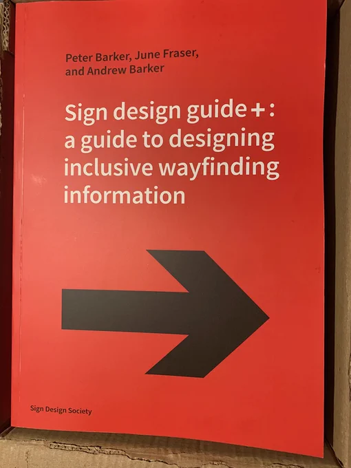Top down view of copies of the Sign Design Guide  sitting in a box.