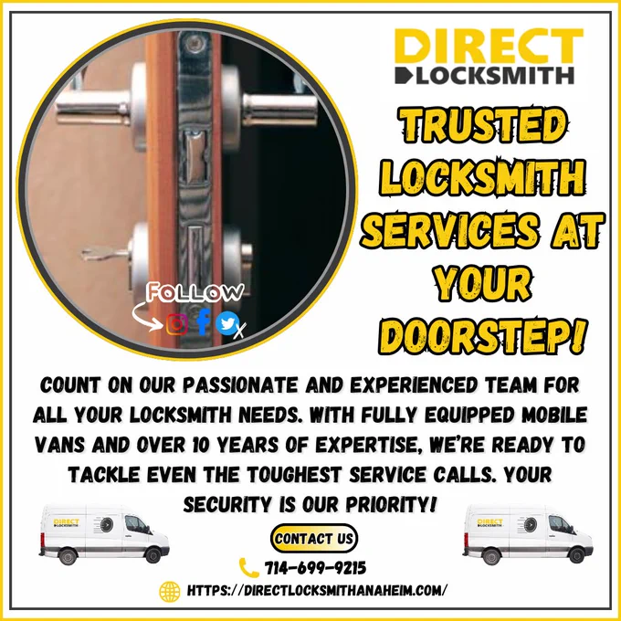 👇 | Contact us at:
☎ | 714-699-9215
🌐 | Visit https://directlocksmithanaheim.com