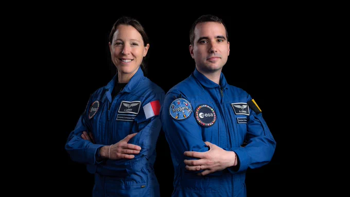 ESA astronauts Sophie Adenot from France and Raphaël Liégeois.