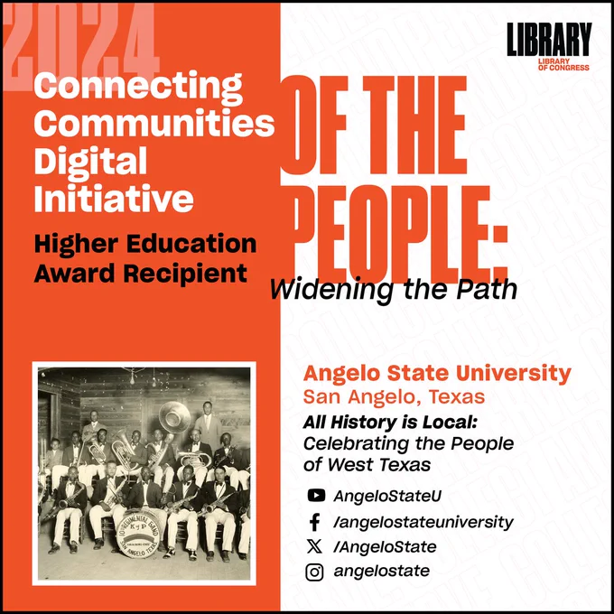 A graphic including a photo that represents 2024 CCDI Higher Education recipient, Angelo State University.