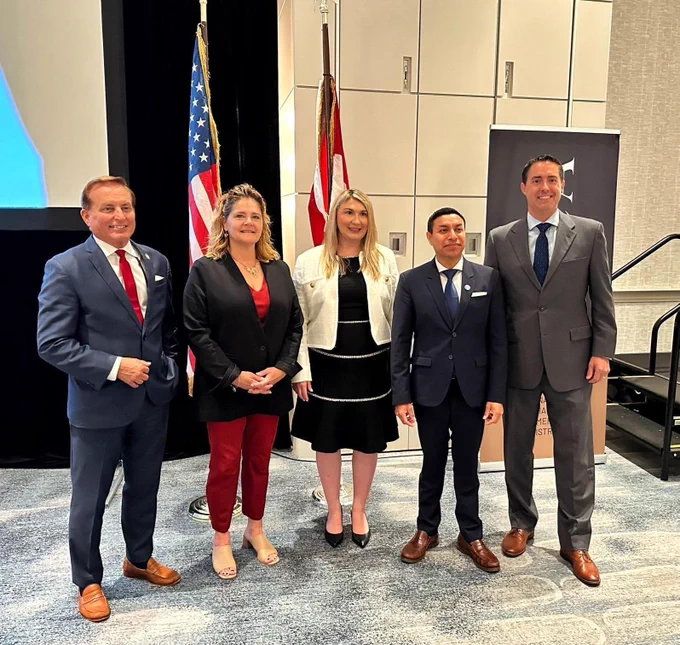 Secretary LaRose with Secretaries of State Paul Pate (Iowa), Sarah Copeland Hanzas (Vermont), Diego Morales (Indiana), and IACA President Alexis Lupo.