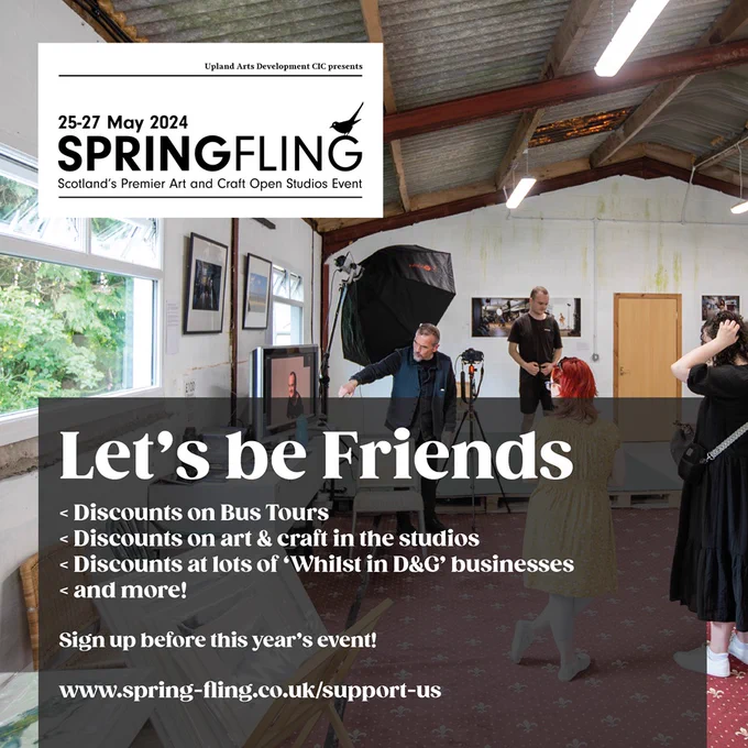 Let's be friends. Discounts on bus tours, discounts on art and craft in the studios, discounts at lots of whilst in D&G businesses and more. Sign up before this year's event.