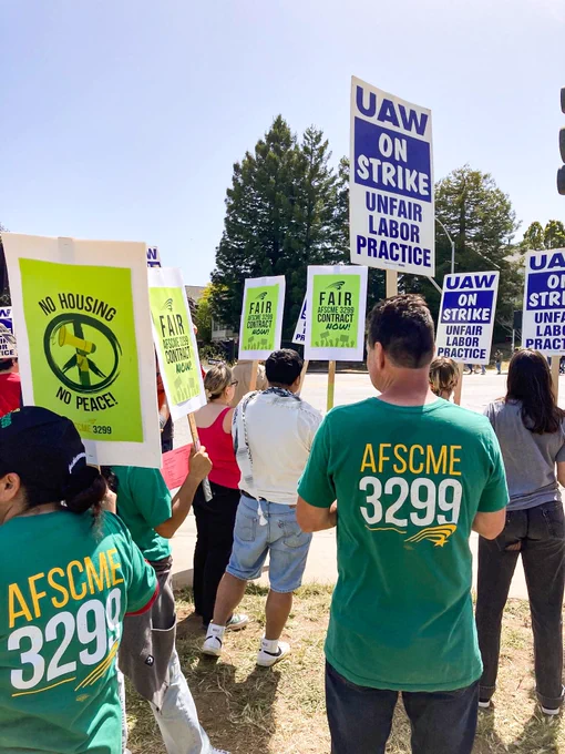 Workers from AFSCME local 3299 on the UC Santa Cruz UAW4811 picket line