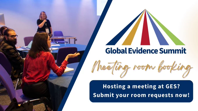 Graphic displaying Global Evidence Summit logo and text: Meeting room booking