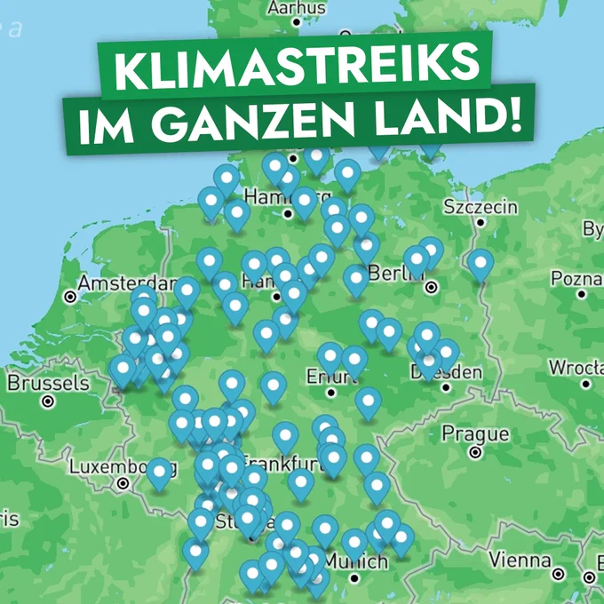 auf einer deutschlandkarte sind alle klimastreiks markiert